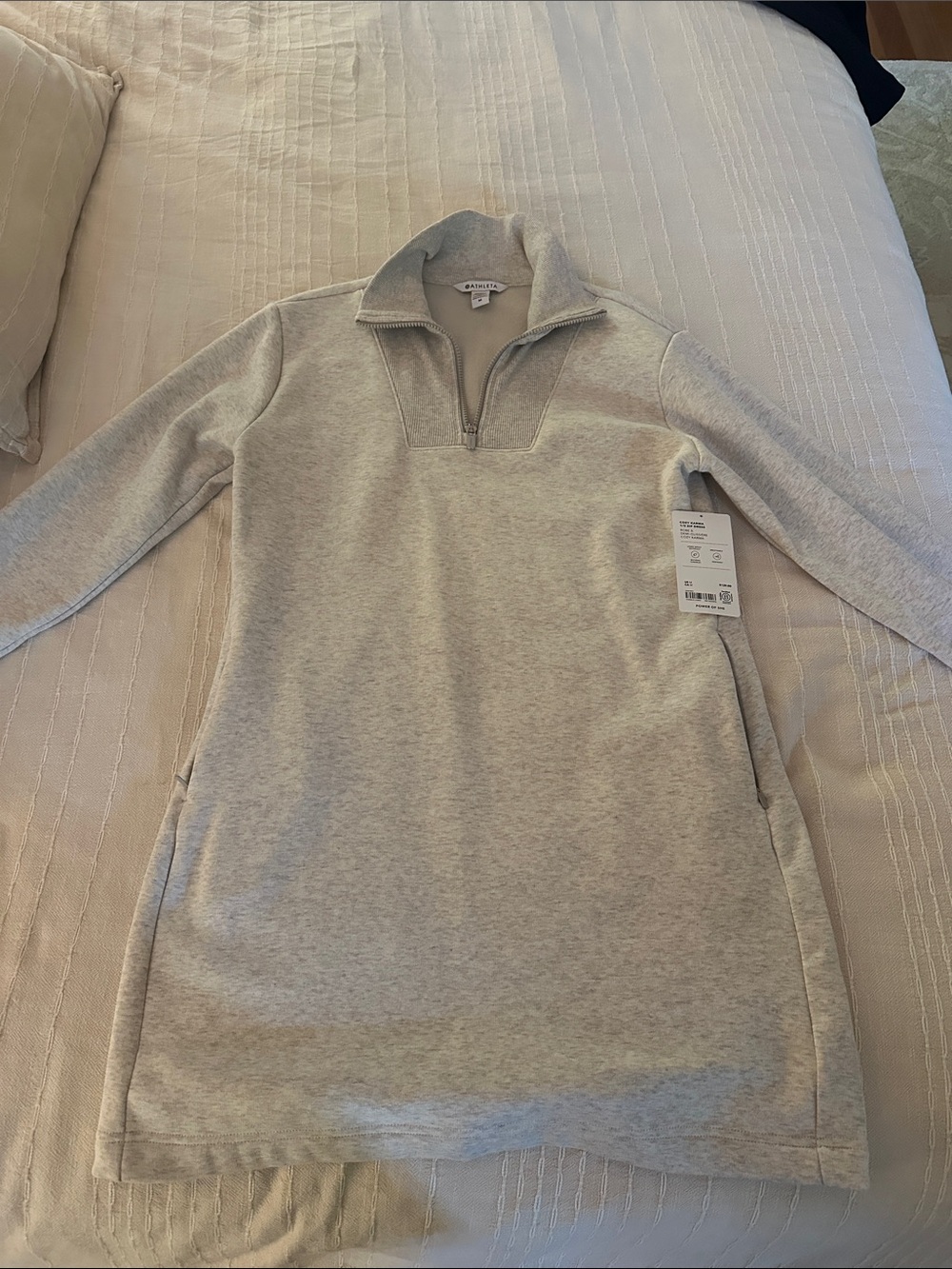 Athleta Light Gray Zip-Up Sweatshirt Dress